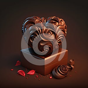 AI generated illustration of a heart-shaped chocolate on brown background