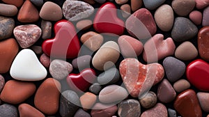 AI generated illustration of a heart-shaped rock nestled between a variety of pebbles and stones