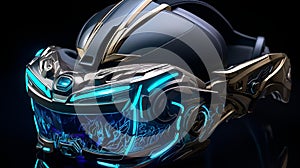 AI generated illustration of a helmet featuring an illuminated faceplate