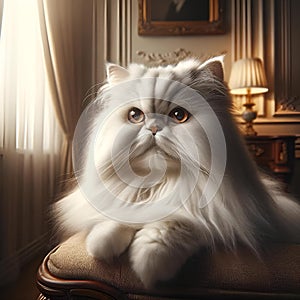 AI generated illustration of a highly realistic Persian cat, focusing on lifelike details