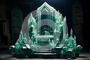 AI generated illustration of an illuminated ice throne presented with a bright green glow