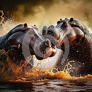 Hippos Fighting in Africa