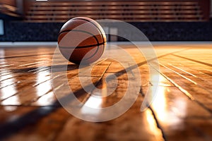 AI generated illustration of an indoor basketball court with a polished hardwood floor