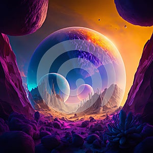 AI generated illustration of an inhabitable planet with other planets in space in the background photo