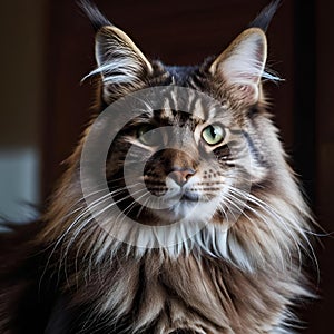 AI generated illustration of an inquisitive long-haired cat with a contemplative expression