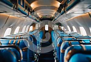 AI generated illustration of the interior of an empty plane, without passengers