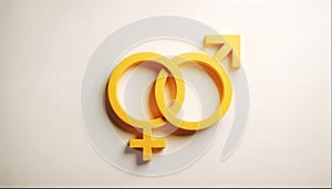 AI generated illustration of Intertwined male and female gender symbols in bold yellow