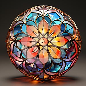 AI generated illustration of an intricately designed stained glass ball featuring a floral pattern