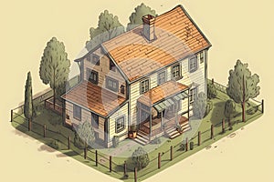 AI generated illustration of a isometric illustration of a house from the year 1929