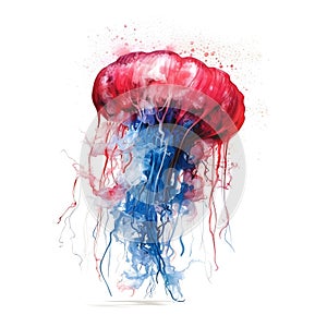 AI generated illustration of a jellyfish with a large plume of smoke-like tendrils radiating outward