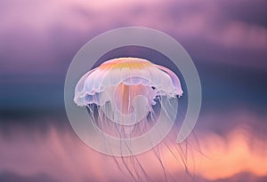 AI generated illustration of a jellyfish leisurely swimming in tranquil water