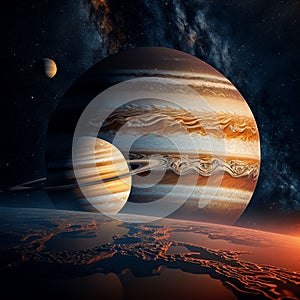 AI generated illustration of the Jupiter and Saturn planets in space