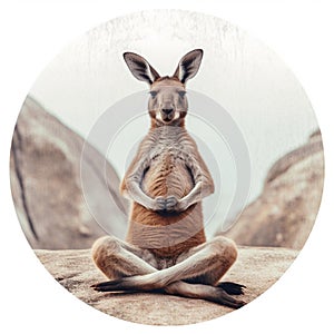 AI generated illustration of a kangaroo in a meditative pose, seated on the ground