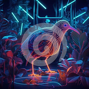 AI generated illustration of a kiwi illuminated by a fibre optic light, creating a vibrant effect