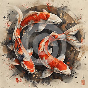 Ai Generated illustration koi fish swimming in a pond photo