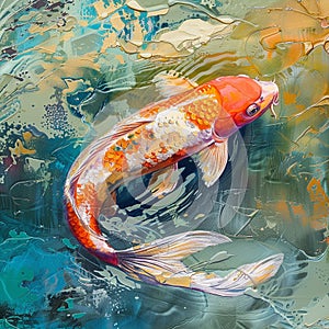 Ai Generated illustration koi fish swimming in a pond photo