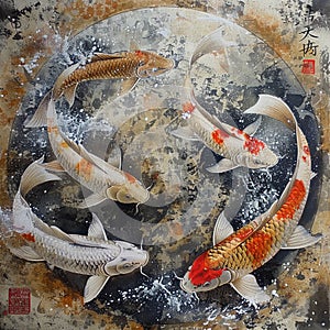 Ai Generated illustration koi fish swimming in a pond photo