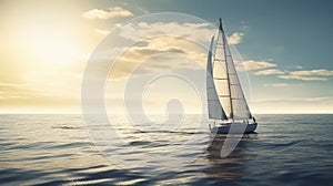 AI-generated illustration of a large white sailboat peacefully gliding across the sea.