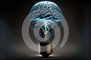 AI generated illustration of a light bulb with human brain inside