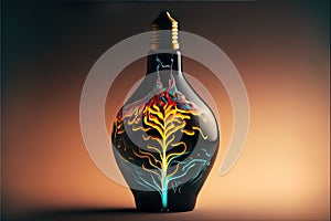 AI generated illustration of a light bulb with human brain inside