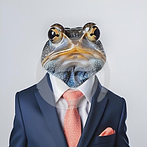 AI generated illustration of a Limpet wearing a Coral Tie with Navy Blue Suit outfit