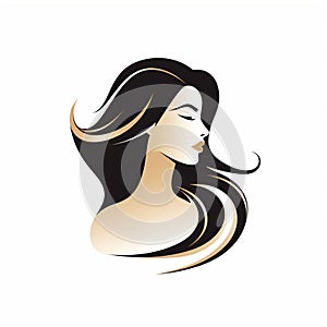 AI generated illustration of a logo of a young woman with long, dark hair