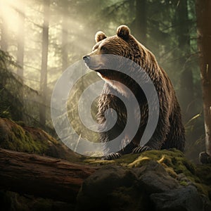 AI generated illustration of a Lone bear dashing through a woodland
