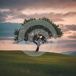 AI generated illustration of the lone moody tree on hillside