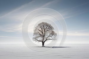 AI generated illustration of a lone tree on white sand