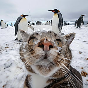 AI generated illustration of a lost cat In Antarctica