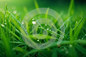 AI generated illustration of lush green grass with water droplets scattered across the surface