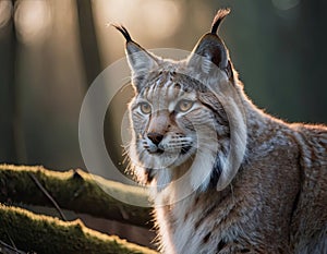 AI generated illustration of A lynx basking in sunlight in a forest