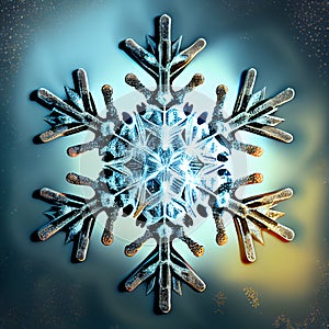 AI-generated illustration of a macro snowflake, on a light blurry background