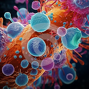 AI generated illustration of a macro of virus cells