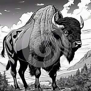 AI-generated illustration of a majestic bison against the backdrop of a desert landscape photo