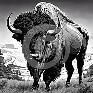 AI-generated illustration of a majestic bison against the backdrop of a desert landscape photo