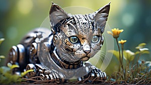 AI generated illustration of a majestic bronze statue of a feline in a reclined position