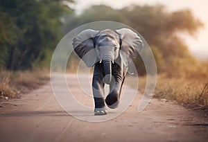 AI generated illustration of A majestic elephant strolling down a street