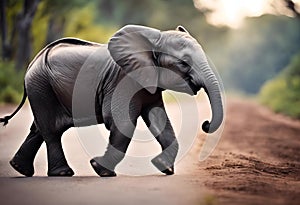 AI generated illustration of A majestic elephant strolling down a street