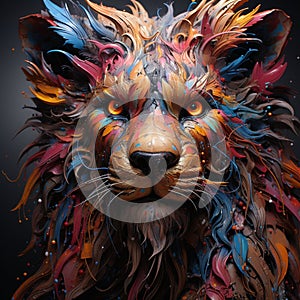 AI generated illustration of A majestic lion with vibrant orange and yellow eyes