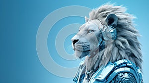 AI generated illustration of a majestic white lion, adorned in regal armor