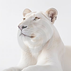 AI generated illustration of A majestic white lion relaxing