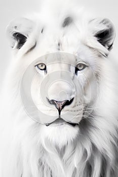 AI generated illustration of a majestic white lion staring intently with a determined expression