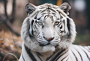 AI generated illustration of a majestic white tiger with black stripes