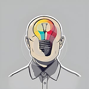 AI generated illustration of a man with a glowing light bulb above his head