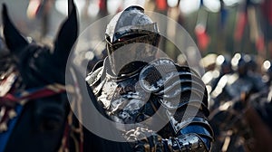 AI-generated illustration of a medieval knight on horseback in a battle setting