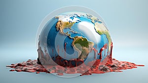 AI generated illustration of a melting globe, depicting the phenomenon of climate change