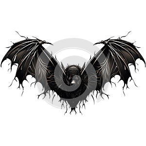 AI generated illustration of a menacing black bat with menacing horns and sharp fangs.