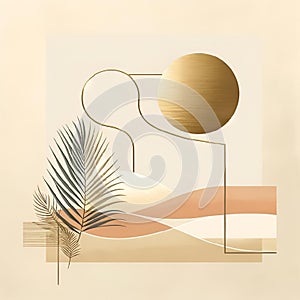 Minimalistic peach pastel colors print suitable for home decor. photo