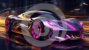 AI-generated illustration of a modern automobile with large pink wheel rims parked in a city street